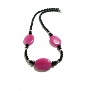 Pink Fire Agate and Onyx Necklace